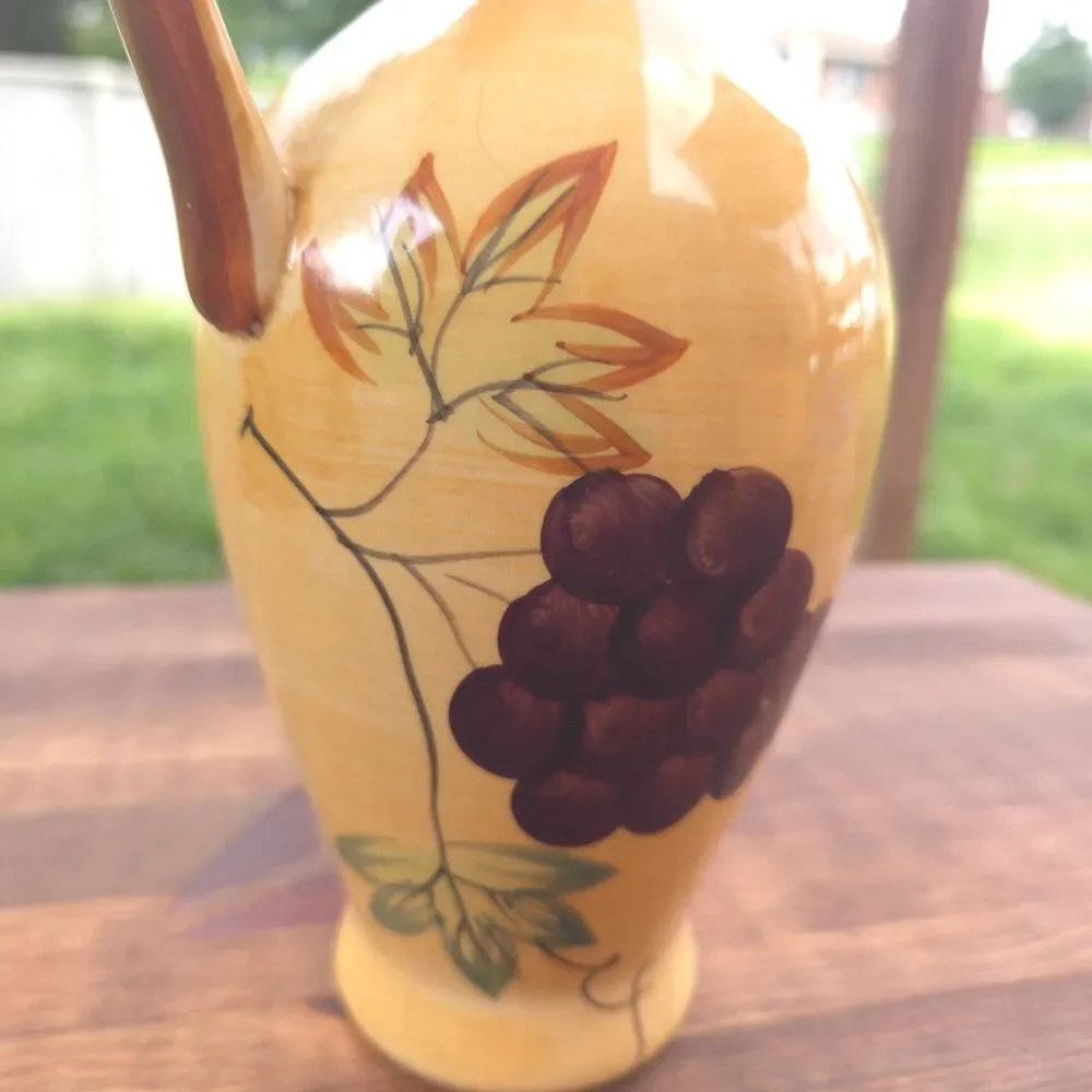 Vintage Ceramic Olive Oil Decanter Grape Cruet Bottle Pourer 9.5 Inch